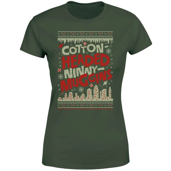 Elf Cotton-Headed-Ninny-Muggins Knit Women's Christmas T-Shirt - Forest Green 5 Elf Cotton-Headed-Ninny-Muggins Knit Women's Christmas T-Shirt - Forest Green - Image 5