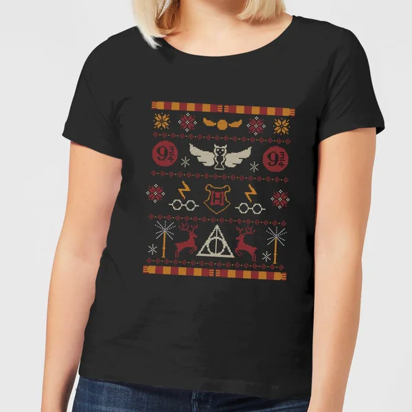 Harry Potter Knit Women's Christmas T-Shirt - Black 1 Harry Potter Knit Women's Christmas T-Shirt - Black