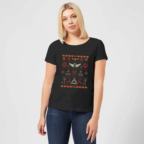 Harry Potter Knit Women's Christmas T-Shirt - Black 3 Harry Potter Knit Women's Christmas T-Shirt - Black - Image 3