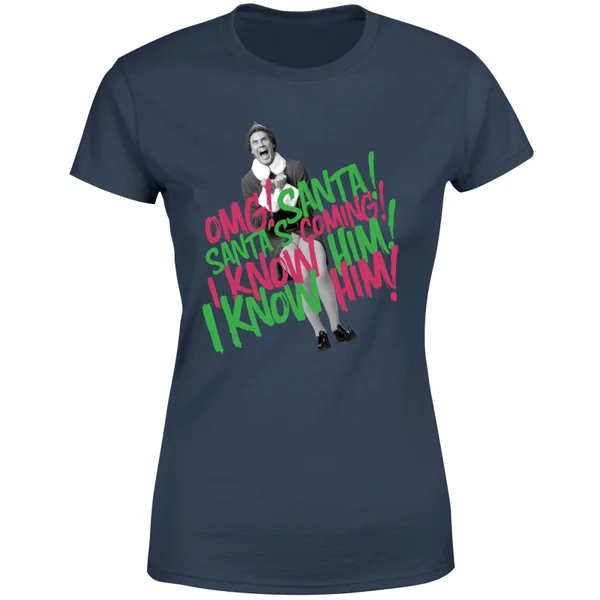 Elf Santa! I Know Him! Women's Christmas T-Shirt - Navy 5 Elf Santa! I Know Him! Women's Christmas T-Shirt - Navy - Image 5