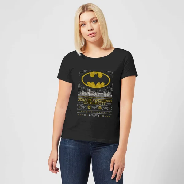 DC COMICS DC Seasons Greetings From Gotham Women's Christmas T-Shirt - Black 3 DC COMICS DC Seasons Greetings From Gotham Women's Christmas T-Shirt - Black - Image 3