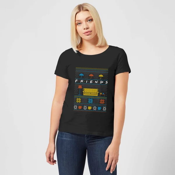 Friends Sofa Knit Women's Christmas T-Shirt - Black 3 Friends Sofa Knit Women's Christmas T-Shirt - Black - Image 3