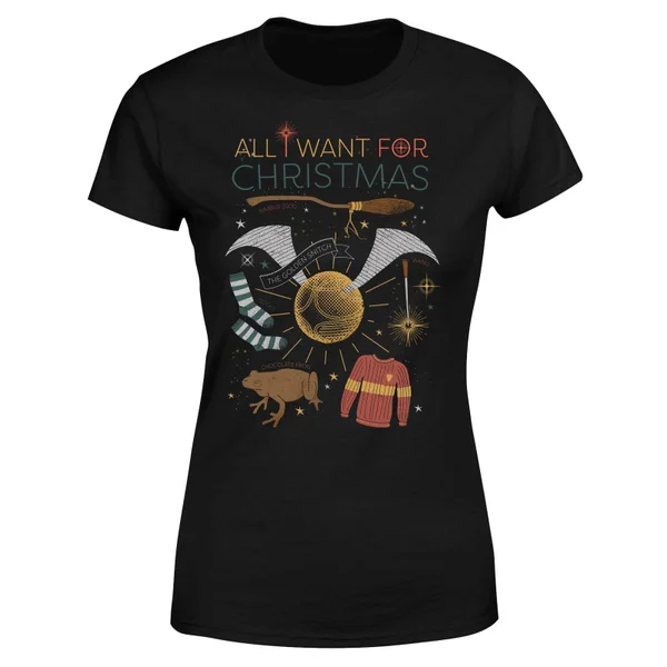 Harry Potter All I Want Women's Christmas T-Shirt - Black 5 Harry Potter All I Want Women's Christmas T-Shirt - Black - Image 5