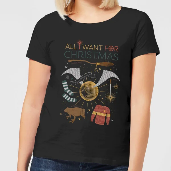 Harry Potter All I Want Women's Christmas T-Shirt - Black 1 Harry Potter All I Want Women's Christmas T-Shirt - Black