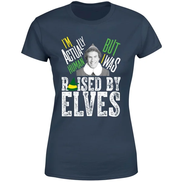 Elf Raised By Elves Women's Christmas T-Shirt - Navy 5 Elf Raised By Elves Women's Christmas T-Shirt - Navy - Image 5