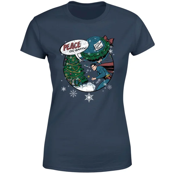 DC COMICS DC Superman Peace On Earth Women's Christmas T-Shirt - Navy 5 DC COMICS DC Superman Peace On Earth Women's Christmas T-Shirt - Navy - Image 5