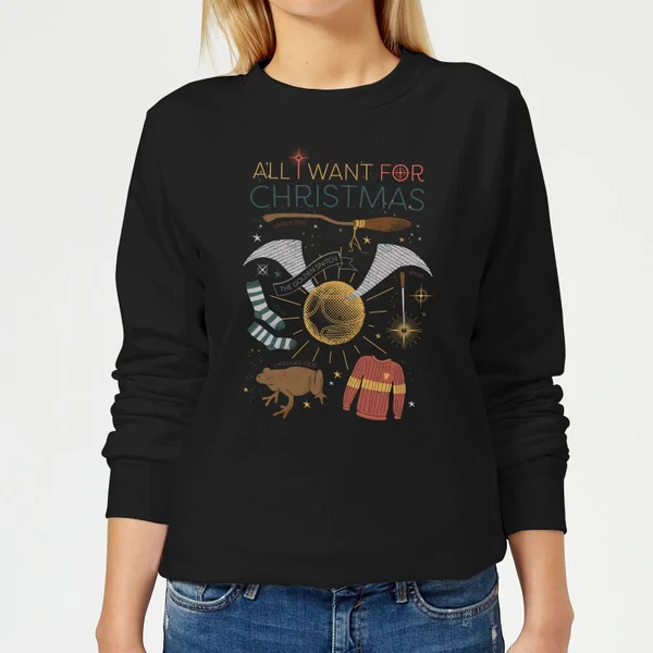 Harry Potter All I Want Women's Christmas Sweater - Black 1 Harry Potter All I Want Women's Christmas Sweater - Black