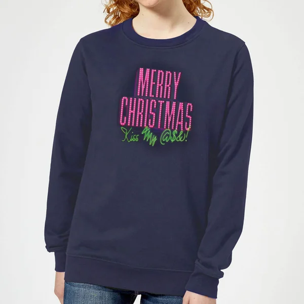 National Lampoon Merry Christmas (Kiss My @$$) Women's Christmas Sweater - Navy 1 National Lampoon Merry Christmas (Kiss My @$$) Women's Christmas Sweater - Navy