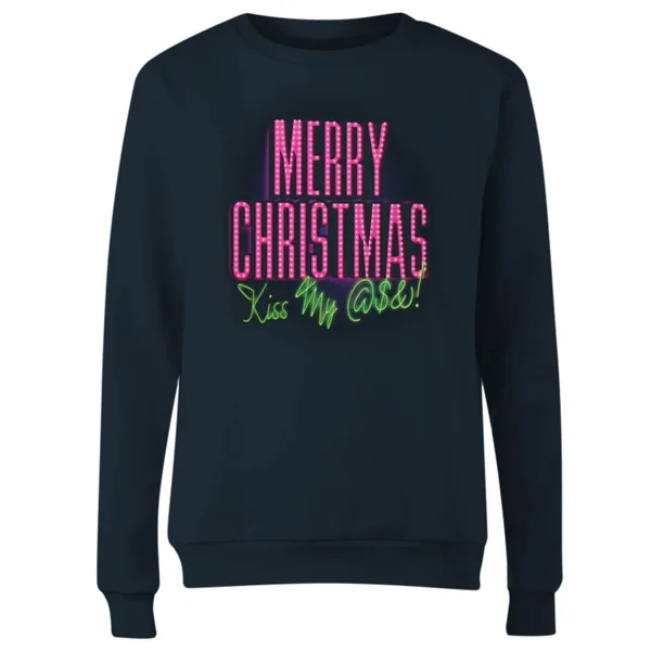 National Lampoon Merry Christmas (Kiss My @$$) Women's Christmas Sweater - Navy 4 National Lampoon Merry Christmas (Kiss My @$$) Women's Christmas Sweater - Navy - Image 4
