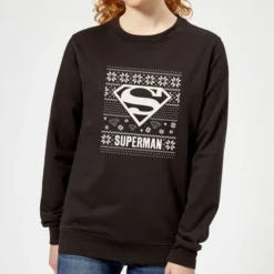 JD Looney Shop 20 DC COMICS DC Superman Knit Pattern Women's Christmas Sweater - Black