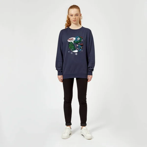 DC COMICS DC Superman Peace On Earth Women's Christmas Sweater - Navy 3 DC COMICS DC Superman Peace On Earth Women's Christmas Sweater - Navy - Image 3