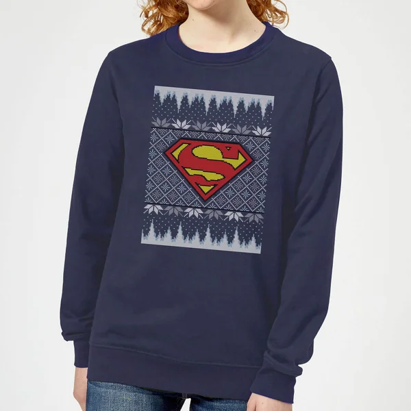 DC COMICS DC Superman Knit Women's Christmas Sweater - Navy 1 DC COMICS DC Superman Knit Women's Christmas Sweater - Navy