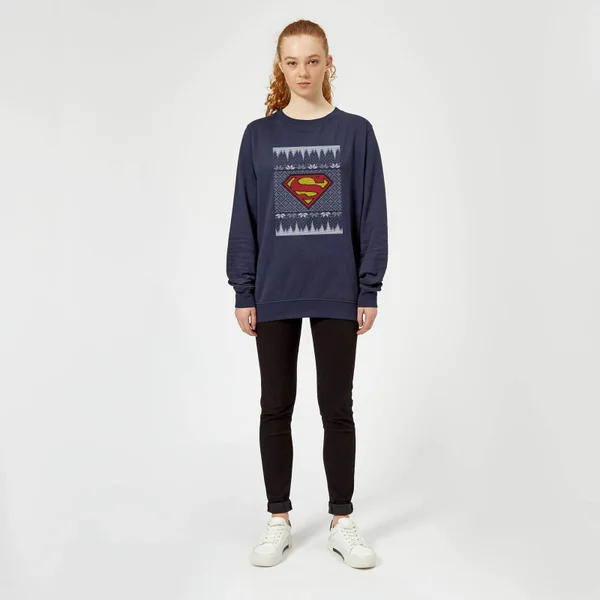 DC COMICS DC Superman Knit Women's Christmas Sweater - Navy 3 DC COMICS DC Superman Knit Women's Christmas Sweater - Navy - Image 3