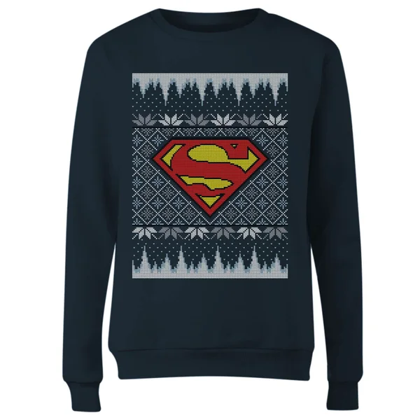 DC COMICS DC Superman Knit Women's Christmas Sweater - Navy 4 DC COMICS DC Superman Knit Women's Christmas Sweater - Navy - Image 4