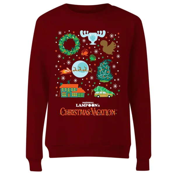 National Lampoon Griswold Christmas Starter Pack Women's Christmas Sweater - Burgundy 4 National Lampoon Griswold Christmas Starter Pack Women's Christmas Sweater - Burgundy - Image 4
