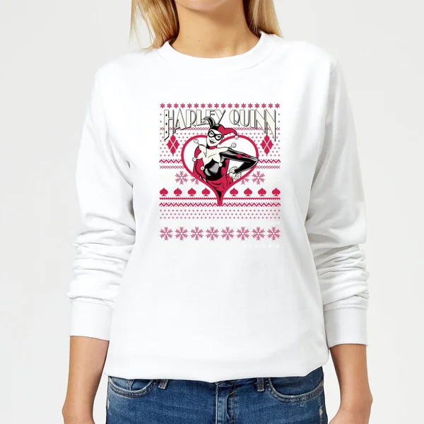 DC COMICS DC Harley Quinn Women's Christmas Sweater - White 1 DC COMICS DC Harley Quinn Women's Christmas Sweater - White