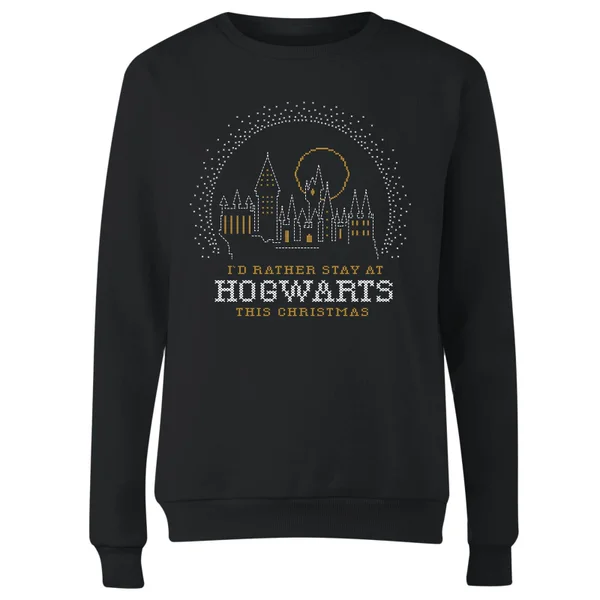 Harry Potter I'd Rather Stay At Hogwarts Women's Christmas Sweater - Black 4 Harry Potter I'd Rather Stay At Hogwarts Women's Christmas Sweater - Black - Image 4