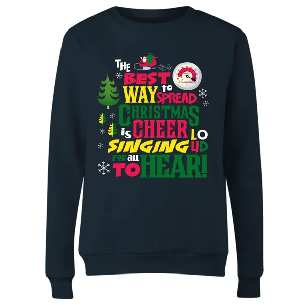 Elf Christmas Cheer Women's Christmas Sweater - Navy 4 Elf Christmas Cheer Women's Christmas Sweater - Navy - Image 4