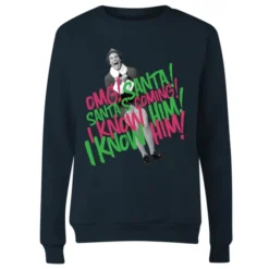 Elf Santa! I Know Him! Women's Christmas Sweater - Navy -JD Looney Shop 11965866 1134627083122334