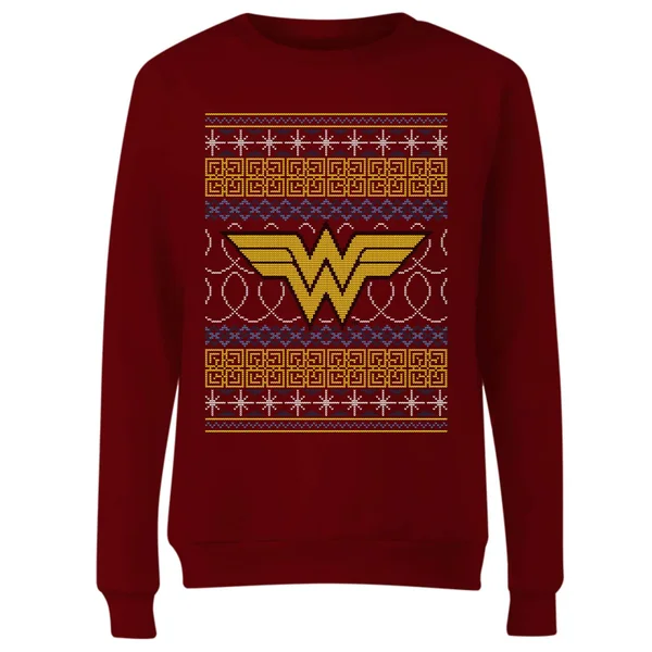 DC COMICS DC Wonder Woman Knit Women's Christmas Sweater - Burgundy 4 DC COMICS DC Wonder Woman Knit Women's Christmas Sweater - Burgundy - Image 4