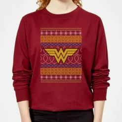 DC COMICS DC Wonder Woman Knit Women's Christmas Sweater - Burgundy