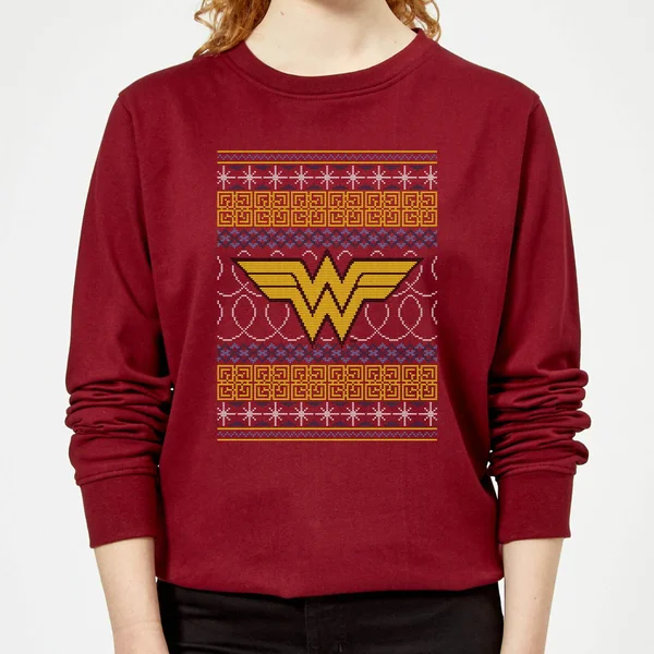 DC COMICS DC Wonder Woman Knit Women's Christmas Sweater - Burgundy 1 DC COMICS DC Wonder Woman Knit Women's Christmas Sweater - Burgundy
