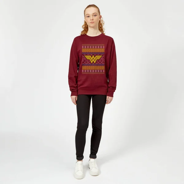 DC COMICS DC Wonder Woman Knit Women's Christmas Sweater - Burgundy 3 DC COMICS DC Wonder Woman Knit Women's Christmas Sweater - Burgundy - Image 3