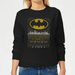 DC COMICS DC Seasons Greetings From Gotham Women's Christmas Sweater - Black