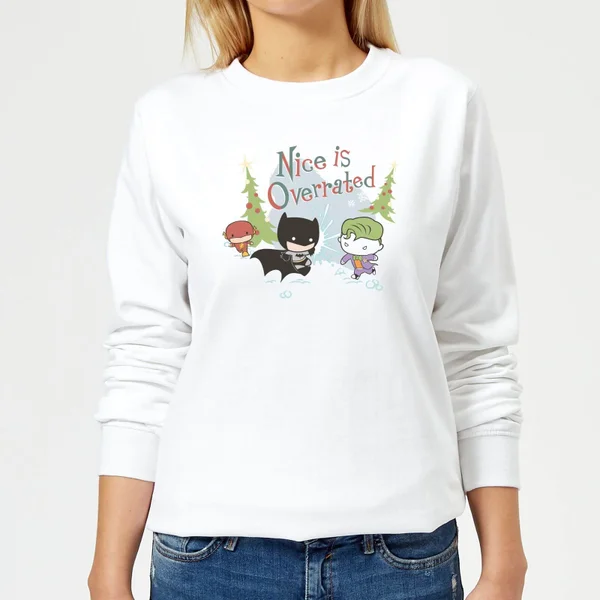 DC COMICS DC Nice Is Overrated Women's Christmas Sweater - White 1 DC COMICS DC Nice Is Overrated Women's Christmas Sweater - White