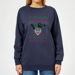DC COMICS DC Joker Knit Women's Christmas Sweater - Navy