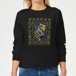 Harry Potter Hufflepuff Crest Women's Christmas Sweater - Black