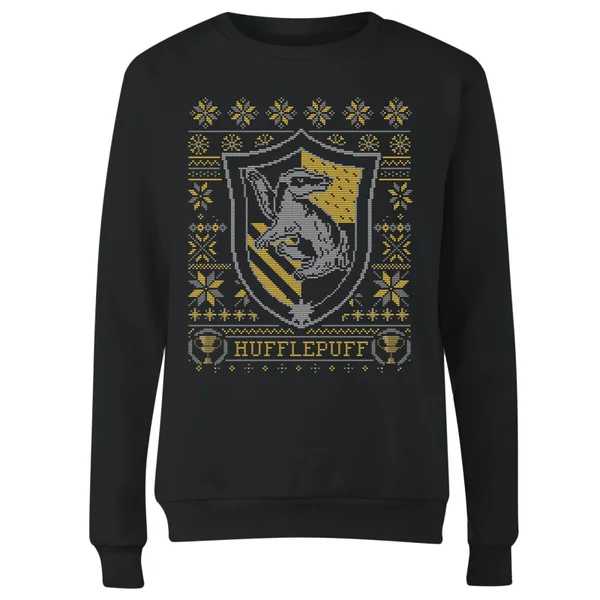 Harry Potter Hufflepuff Crest Women's Christmas Sweater - Black 4 Harry Potter Hufflepuff Crest Women's Christmas Sweater - Black - Image 4