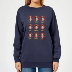 Elf Faces Women's Christmas Sweater - Navy