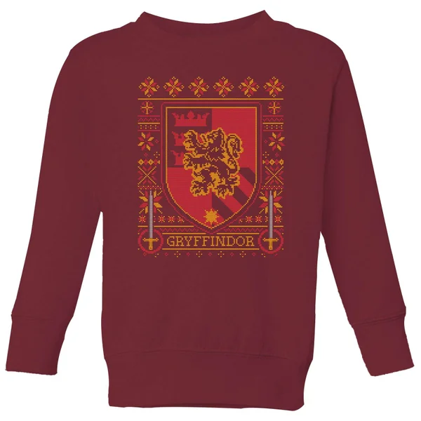 Harry Potter Gryffindor Crest Kids' Christmas Sweatshirt - Burgundy 1 Harry Potter Gryffindor Crest Kids' Christmas Sweatshirt - Burgundy