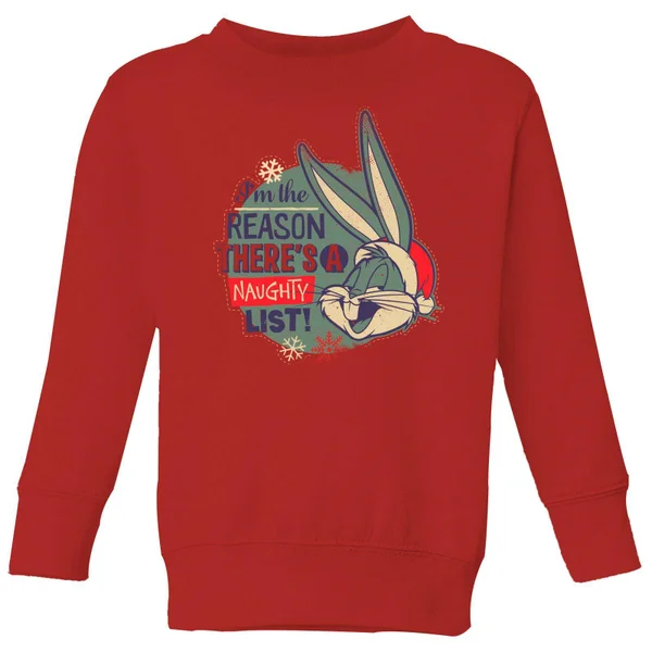 Looney Tunes I'm The Reason There Is A Naughty List Kids' Christmas Sweater - Red 1 Looney Tunes I'm The Reason There Is A Naughty List Kids' Christmas Sweater - Red