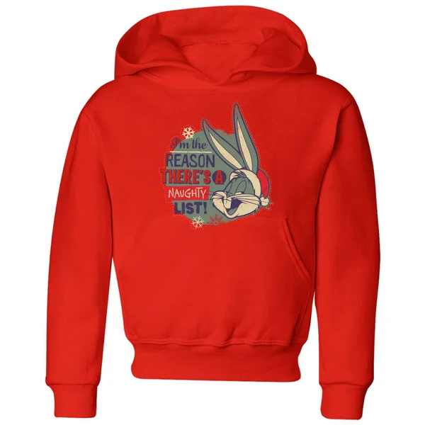 Looney Tunes I'm The Reason There Is A Naughty List Kids' Christmas Hoodie - Red 1 Looney Tunes I'm The Reason There Is A Naughty List Kids' Christmas Hoodie - Red