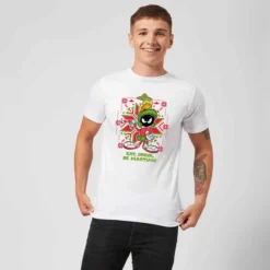 Looney Tunes Eat Drink Be Martian Men's Christmas T-Shirt - White -JD Looney Shop 11969869 1824627076836809