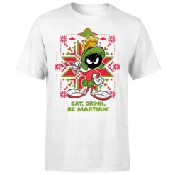 Looney Tunes Eat Drink Be Martian Men's Christmas T-Shirt - White -JD Looney Shop 11969869 1824627076893824