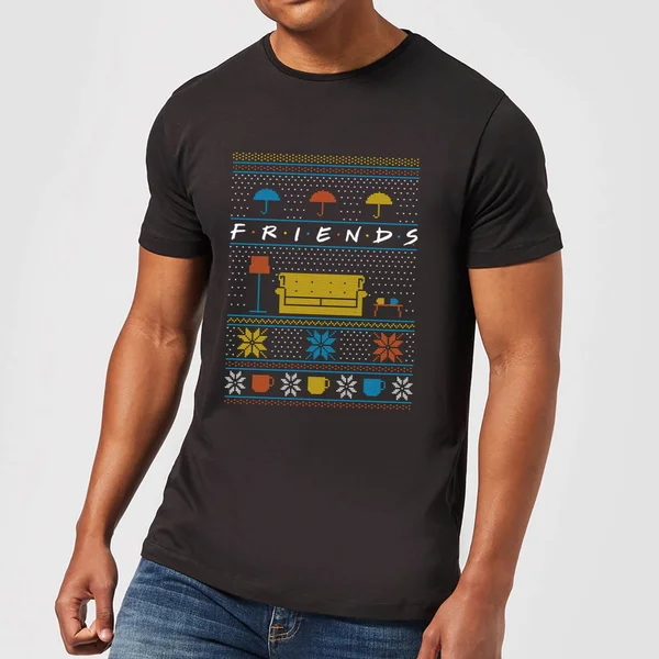 Friends Sofa Knit Men's Christmas T-Shirt - Black 1 Friends Sofa Knit Men's Christmas T-Shirt - Black