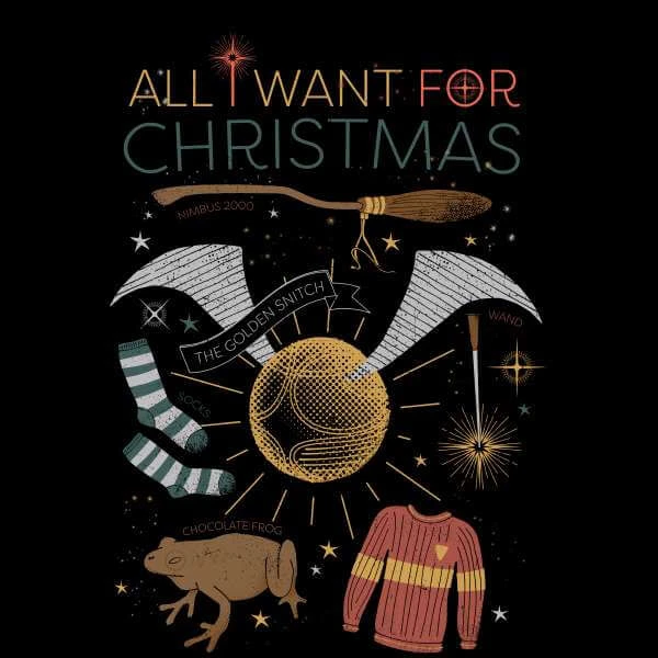 Harry Potter All I Want Men's Christmas T-Shirt - Black 2 Harry Potter All I Want Men's Christmas T-Shirt - Black - Image 2