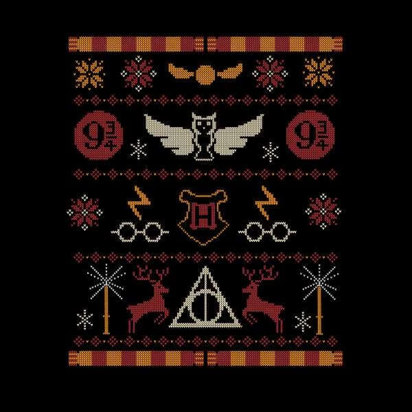 Harry Potter Knit Men's Christmas T-Shirt - Black 2 Harry Potter Knit Men's Christmas T-Shirt - Black - Image 2