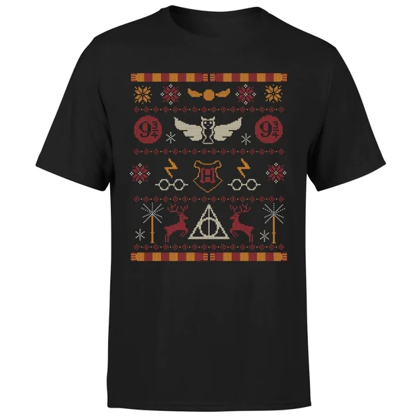 Harry Potter Knit Men's Christmas T-Shirt - Black 5 Harry Potter Knit Men's Christmas T-Shirt - Black - Image 5