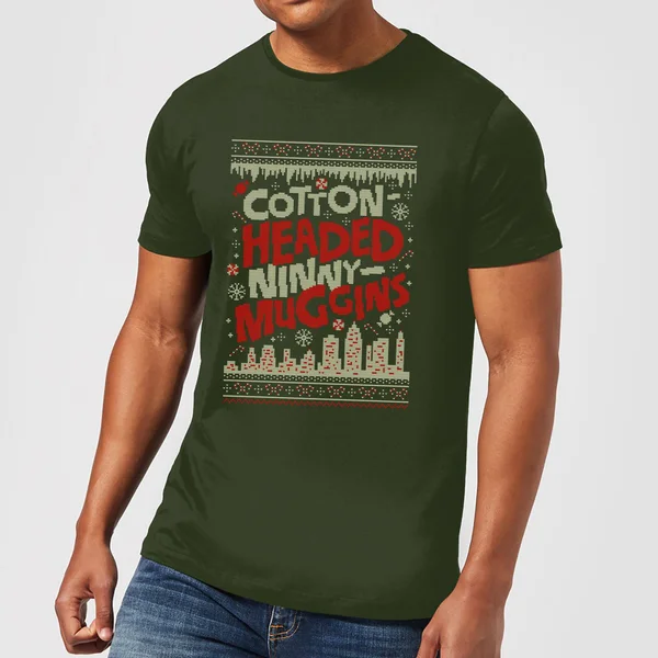 Elf Cotton-Headed-Ninny-Muggins Knit Men's Christmas T-Shirt - Forest Green 1 Elf Cotton-Headed-Ninny-Muggins Knit Men's Christmas T-Shirt - Forest Green