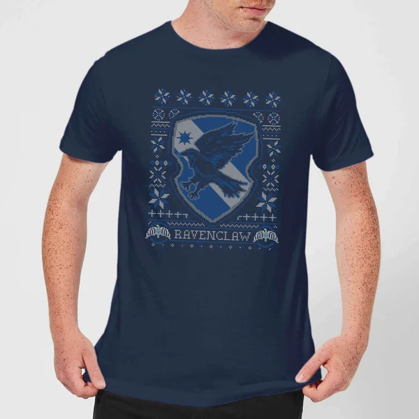 Harry Potter Ravenclaw Crest Men's Christmas T-Shirt - Navy 1 Harry Potter Ravenclaw Crest Men's Christmas T-Shirt - Navy