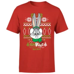 Looney Tunes Bugs Bunny Knit Men's Christmas T-Shirt - Red -JD Looney Shop 11970127 1854627065359964