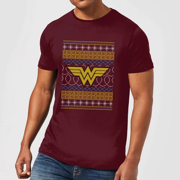 DC COMICS DC Wonder Woman Knit Men's Christmas T-Shirt - Burgundy 1 DC COMICS DC Wonder Woman Knit Men's Christmas T-Shirt - Burgundy