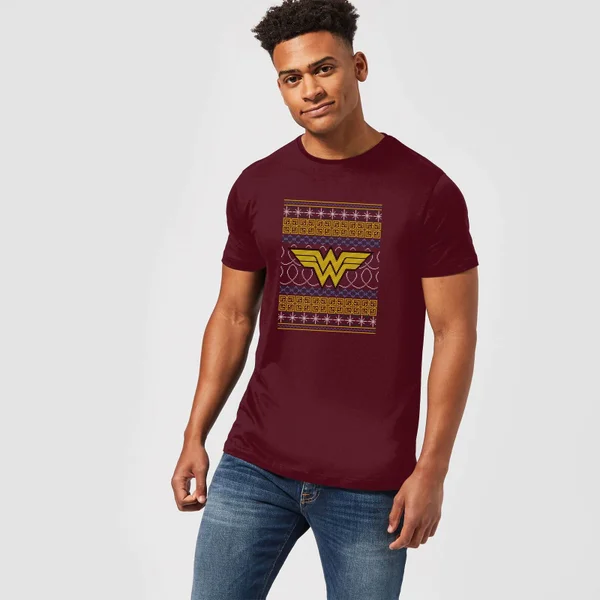 DC COMICS DC Wonder Woman Knit Men's Christmas T-Shirt - Burgundy 3 DC COMICS DC Wonder Woman Knit Men's Christmas T-Shirt - Burgundy - Image 3