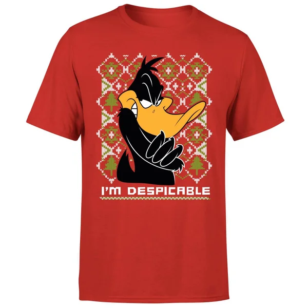 Looney Tunes Daffy Duck Knit Men's Christmas T-Shirt - Red 5 Looney Tunes Daffy Duck Knit Men's Christmas T-Shirt - Red - Image 5