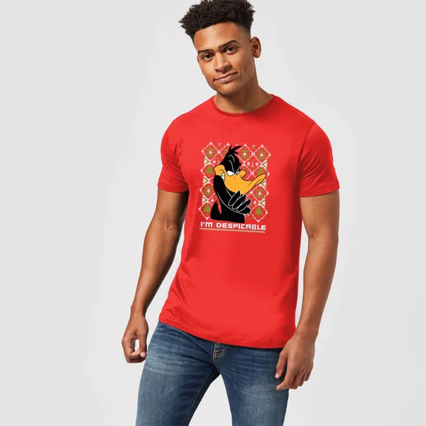 Looney Tunes Daffy Duck Knit Men's Christmas T-Shirt - Red 3 Looney Tunes Daffy Duck Knit Men's Christmas T-Shirt - Red - Image 3