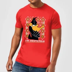 Looney Tunes Daffy Duck Knit Men's Christmas T-Shirt - Red